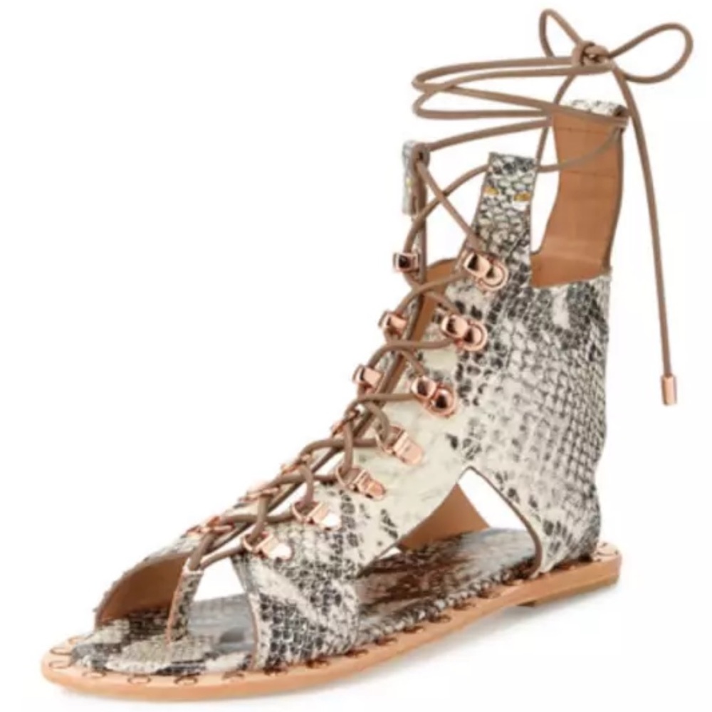 Ivy Kirzhner Women's Skylar Snake Embossed Lace Up Sandals N4472 Size 5 - 6